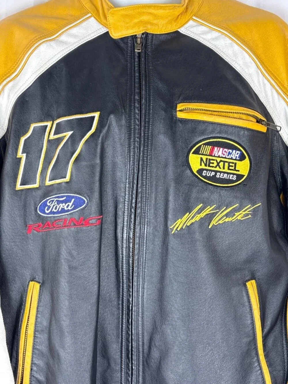 Vtg Wilsons Leather NASCAR Jacket Matt Kenseth 17 DeWalt Racing Bomber Black Yel
